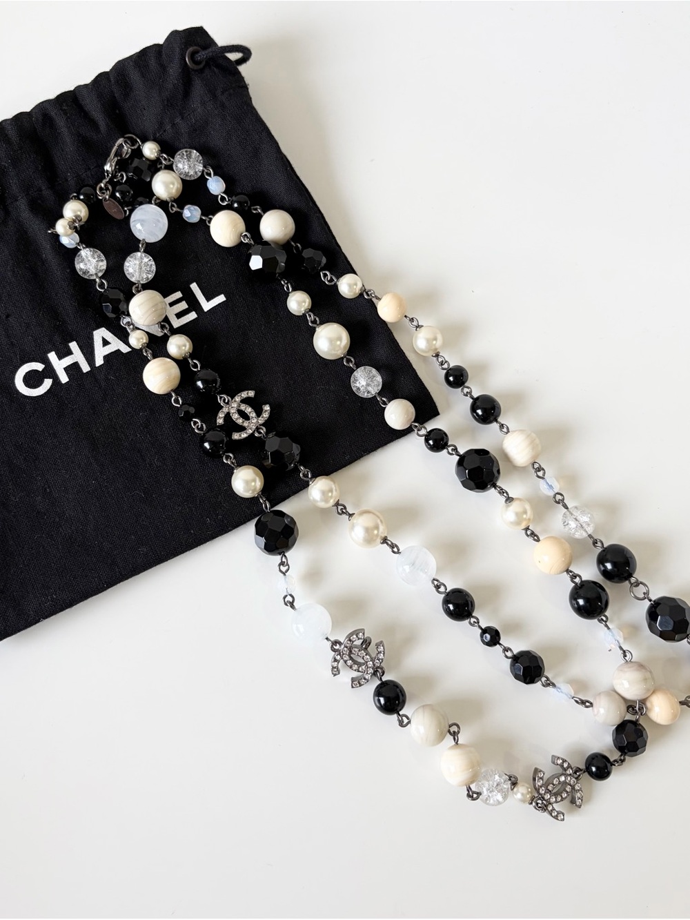 Chanel Beaded & Crystal CC Logo Necklace